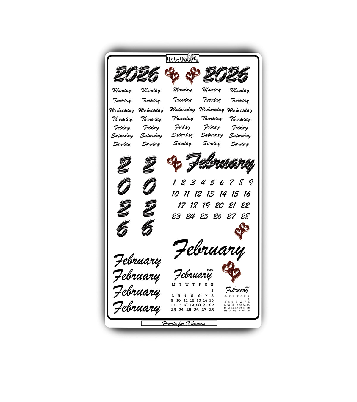 Celebrate the month of love and fresh starts with our February 2026 Sticker Sheet!  Illustrated by Rebz Doodlz